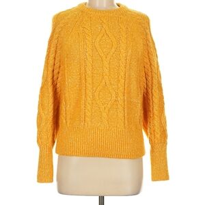 GAP Yellow Crew Neck Sweater with Cable Knit Design